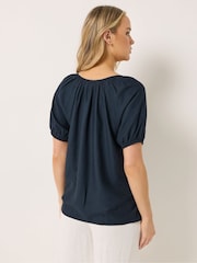 Long Tall Sally Blue Short Sleeve Boho Linen Blend Top - Image 3 of 6