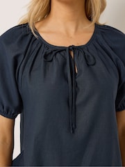 Long Tall Sally Blue Short Sleeve Boho Linen Blend Top - Image 4 of 6