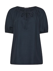 Long Tall Sally Blue Short Sleeve Boho Linen Blend Top - Image 6 of 6
