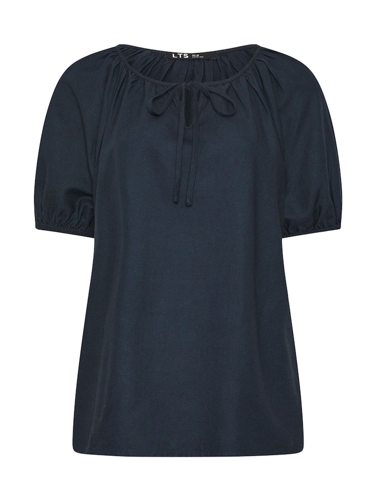 Long Tall Sally Blue Short Sleeve Boho Linen Blend Top - Image 6 of 6