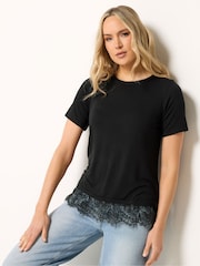 Long Tall Sally Black Lace Hem T-Shirt - Image 1 of 5