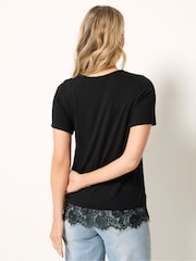Long Tall Sally Black Lace Hem T-Shirt - Image 3 of 5
