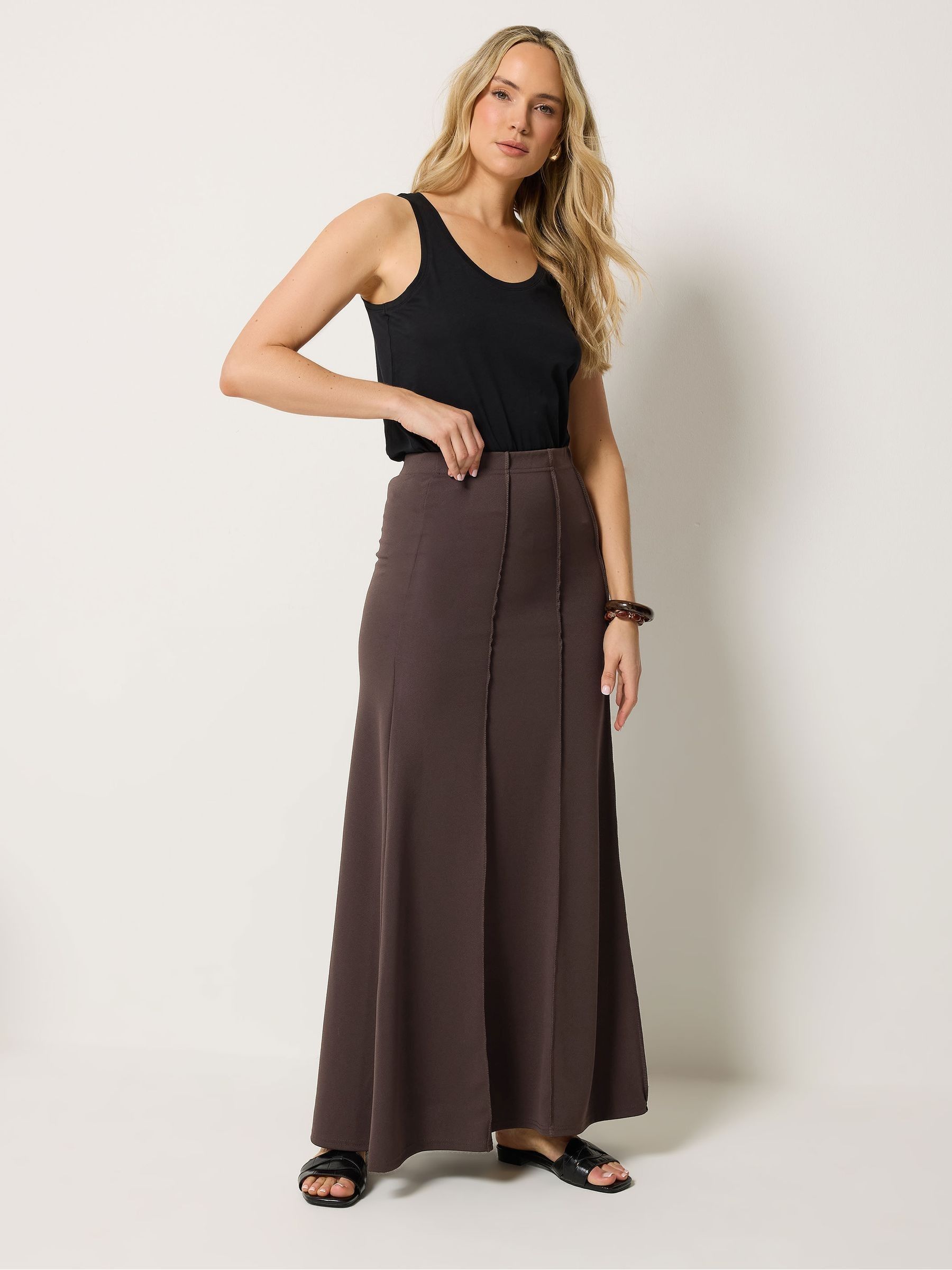 Long Tall Sally Women's Brown Flare Seam Maxi Skirt - Image 3