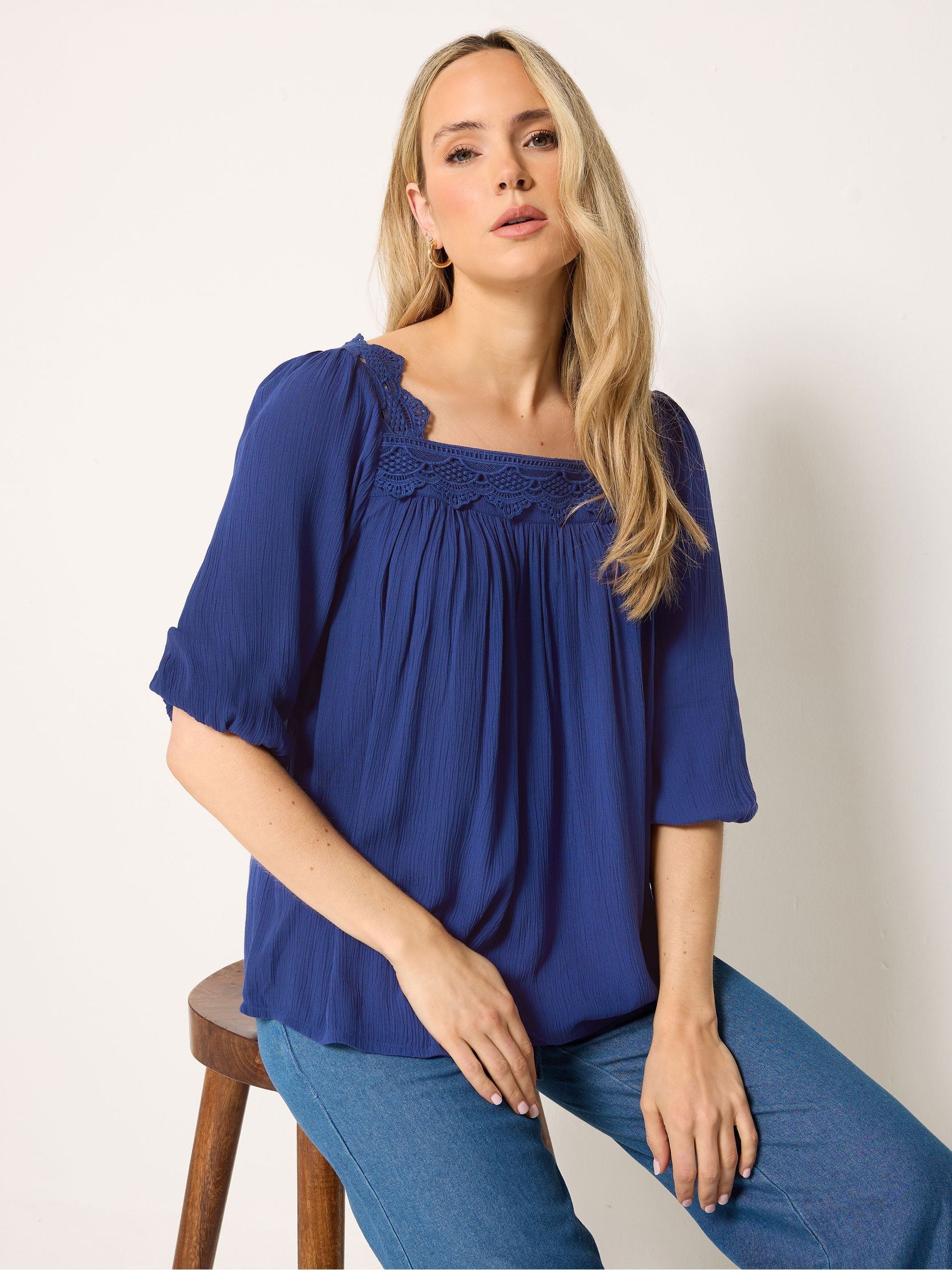 Long Tall Sally Women's Cobalt Tall Square Neck Textured Top In | Size: 12 - Image 2