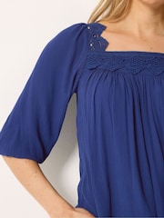 Long Tall Sally Blue Lace Square Neck Crinkle Top - Image 4 of 5