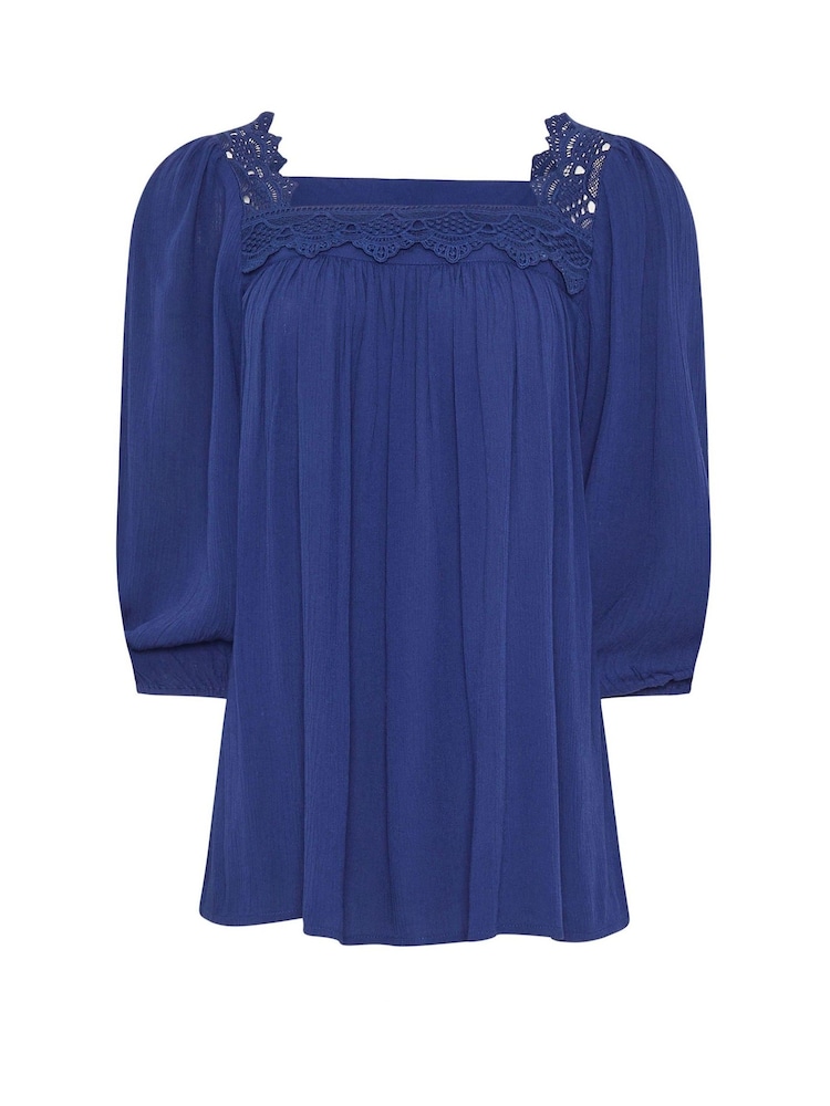 Long Tall Sally Blue Lace Square Neck Crinkle Top - Image 5 of 5