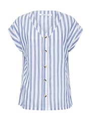 M&Co Blue Stripe Striped Short Sleeve Button Blouse - Image 2 of 2