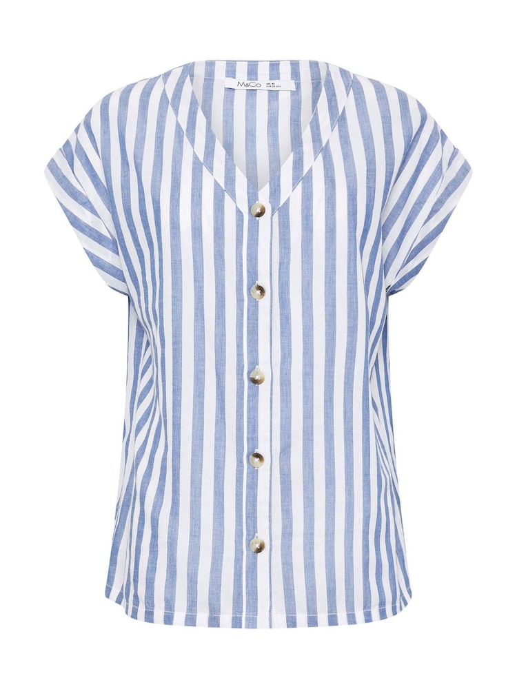 M&Co Blue Stripe Striped Short Sleeve Button Blouse - Image 2 of 2