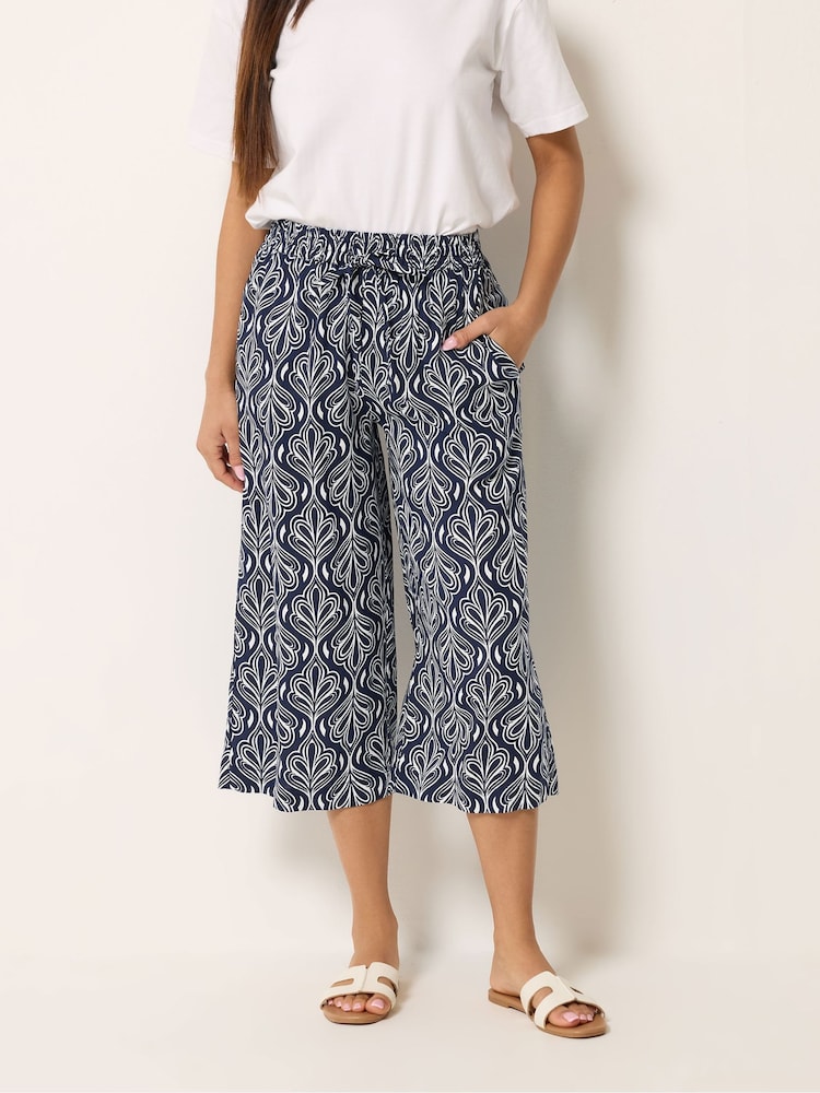 M&Co Blue Petite Abstract Print Wide Leg Culottes - Image 1 of 5