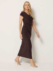 Long Tall Sally Brown Cowl Gathered Column Dress - Image 1 of 5