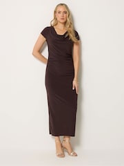 Long Tall Sally Brown Cowl Gathered Column Dress - Image 2 of 5