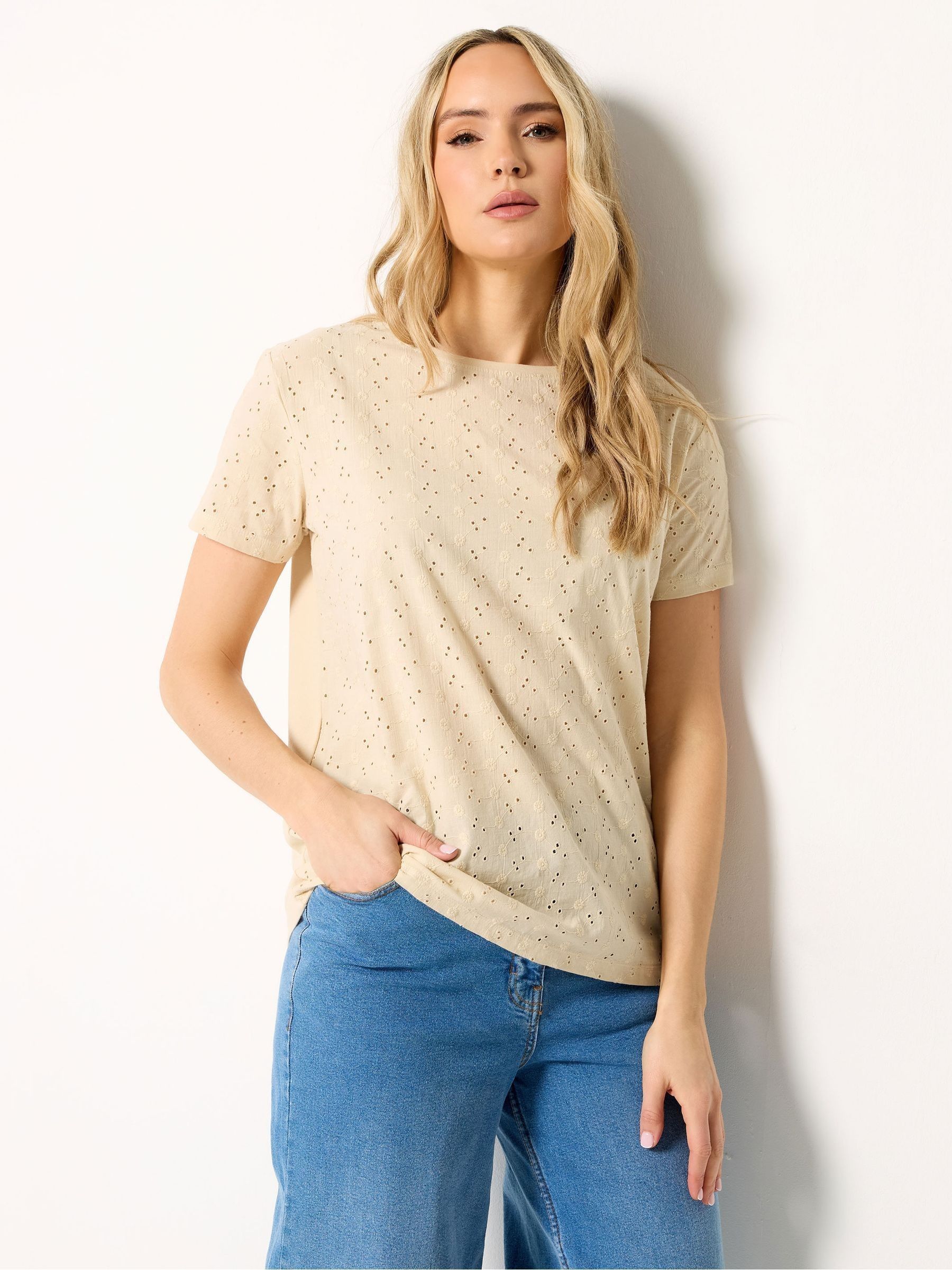 Long Tall Sally Women's Cream Tall Embroidered Front T-Shirt In | Size: 8 - Image 2