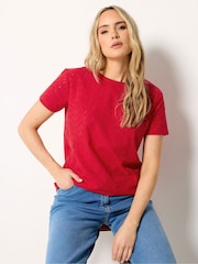Long Tall Sally Red Embroidered Front T-Shirt - Image 4 of 5