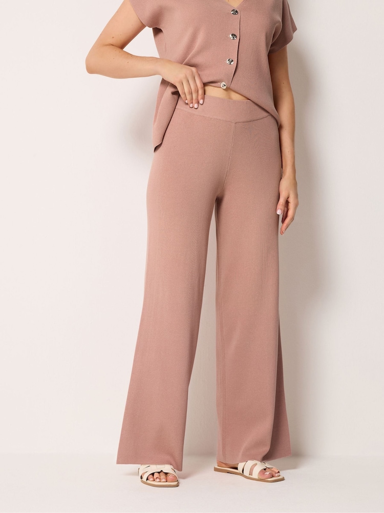 Long Tall Sally Pink Knitted Wide Leg Trousers - Image 2 of 5 Long Tall Sally Pink Knitted Wide Leg Trousers - Image 2 of 5