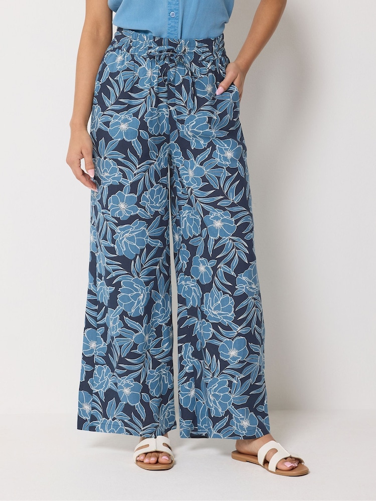 M&Co Blue Printed Wide Leg Trousers - Image 1 of 5