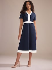 M&Co Blue Colourblock Fit And Flare Dress - Image 1 of 3
