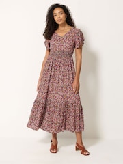 M&Co Pink Ditsy Shirred Waist Maxi Dress - Image 1 of 5