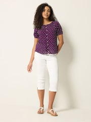 M&Co Purple Short Sleeve Button Dobby Blouse - Image 2 of 5