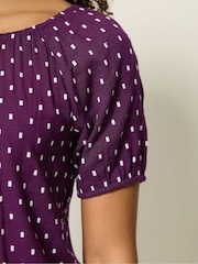 M&Co Purple Short Sleeve Button Dobby Blouse - Image 4 of 5