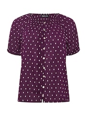 M&Co Purple Short Sleeve Button Dobby Blouse - Image 5 of 5