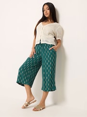 M&Co Blue Petite Foil Cropped Wide Leg Trousers - Image 2 of 5