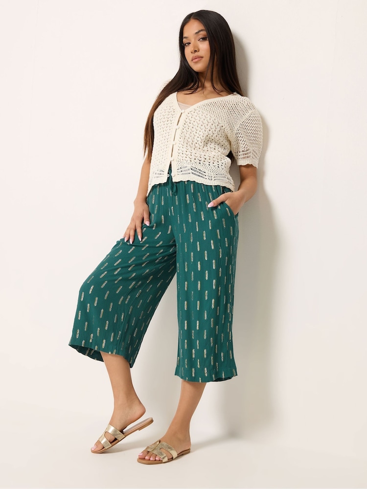 M&Co Blue Petite Foil Cropped Wide Leg Trousers - Image 2 of 5