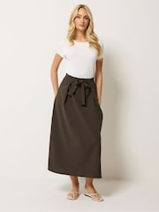 M&Co Brown Sash Waist Midi Skirt - Image 1 of 5