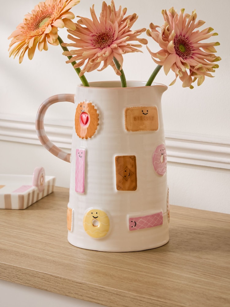 White/Pink Biscuit Character Ceramic Jug Vase - Image 1 of 5 White/Pink Biscuit Character Ceramic Jug Vase - Image 1 of 5