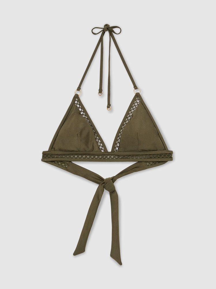 Reiss Khaki Green Hennel Shimmer Triangle Bikini Top - Image 2 of 7 Reiss Khaki Green Hennel Shimmer Triangle Bikini Top - Image 2 of 7