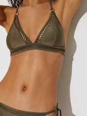 Reiss Khaki Green Hennel Shimmer Triangle Bikini Top - Image 4 of 7