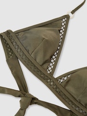 Reiss Khaki Green Hennel Shimmer Triangle Bikini Top - Image 7 of 7