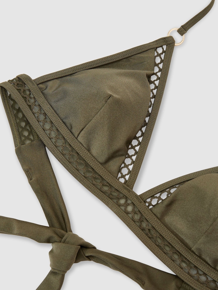 Reiss Khaki Green Hennel Shimmer Triangle Bikini Top - Image 7 of 7 Reiss Khaki Green Hennel Shimmer Triangle Bikini Top - Image 7 of 7