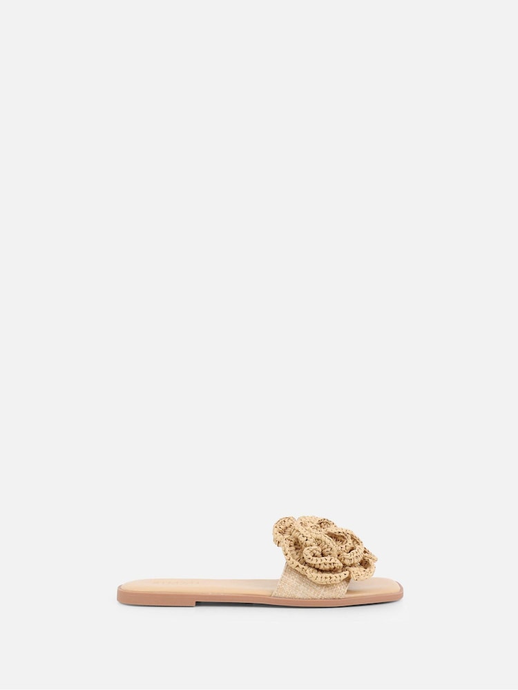 Simmi London Natural Ronda Flower Detail Slip-On Flat Sandals - Image 2 of 4