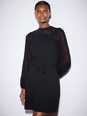 Svart - Long Sheer Sleeve Lace Mini Dress - Bild 2 av 7