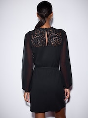 Svart - Long Sheer Sleeve Lace Mini Dress - Bild 3 av 7