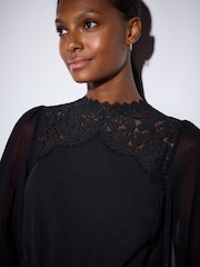Svart - Long Sheer Sleeve Lace Mini Dress - Bild 4 av 7