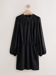 Svart - Long Sheer Sleeve Lace Mini Dress - Bild 5 av 7