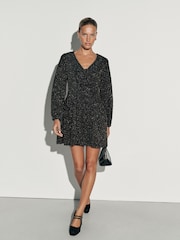Gold Long Sleeve Sequin V-Neck Mini Dress - Image 2 of 8