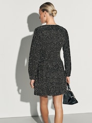 Gold Long Sleeve Sequin V-Neck Mini Dress - Image 3 of 8