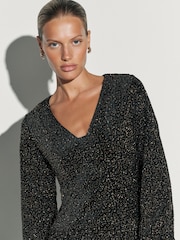Gold Long Sleeve Sequin V-Neck Mini Dress - Image 5 of 8