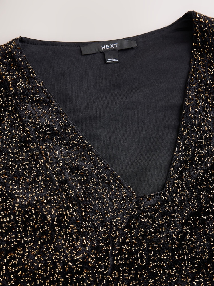 Gold Long Sleeve Sequin V-Neck Mini Dress - Image 8 of 8 Gold Long Sleeve Sequin V-Neck Mini Dress - Image 8 of 8