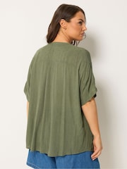 Yours Curve Green Swiss Dot Crinkle Notchneck Blouse - Image 3 of 5
