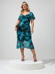 Yours Curve Blue London Blur Print Gathered Dress - Image 1 of 5