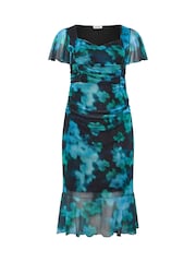 Yours Curve Blue London Blur Print Gathered Dress - Image 5 of 5