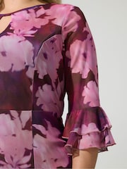 Yours Curve Red London Floral Mesh Keyhole Dress - Image 4 of 5
