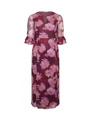 Yours Curve Red London Floral Mesh Keyhole Dress - Image 5 of 5