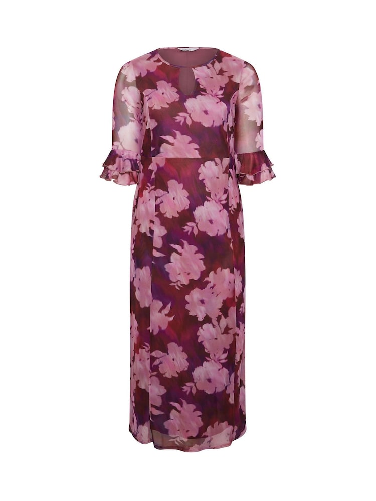 Yours Curve Red London Floral Mesh Keyhole Dress - Image 5 of 5 Yours Curve Red London Floral Mesh Keyhole Dress - Image 5 of 5