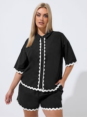 Yours Curve Black Limited Scallop Shirt - Image 1 of 4