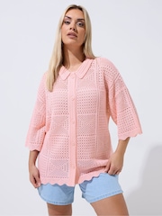 Yours Curve Pink Limited Crochet Shirt - Image 1 of 6