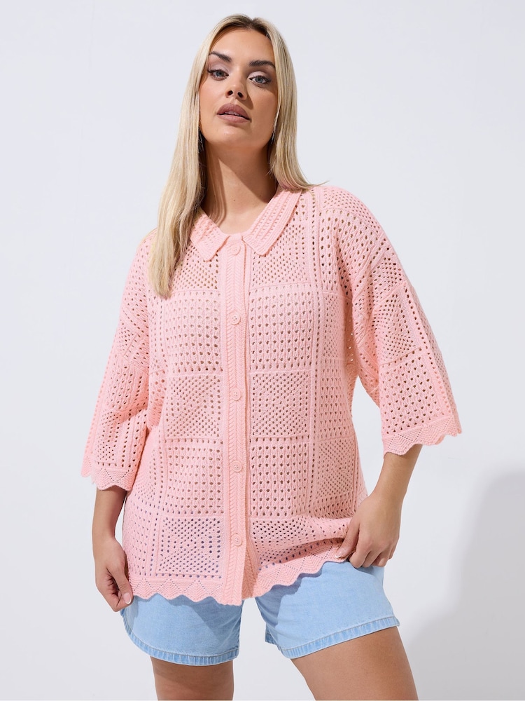 Yours Curve Pink Limited Crochet Shirt - Image 1 of 6
